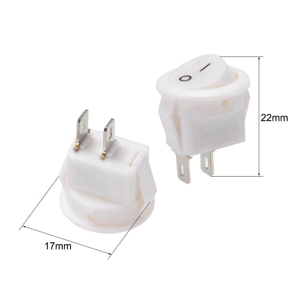 Unique Bargains Boat Rocker Switch Toggle Switch White 2pins ON/OFF AC 250V/3A 125V/6A 5pcs
