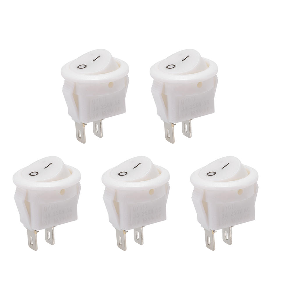 Unique Bargains Boat Rocker Switch Toggle Switch White 2pins ON/OFF AC 250V/3A 125V/6A 5pcs