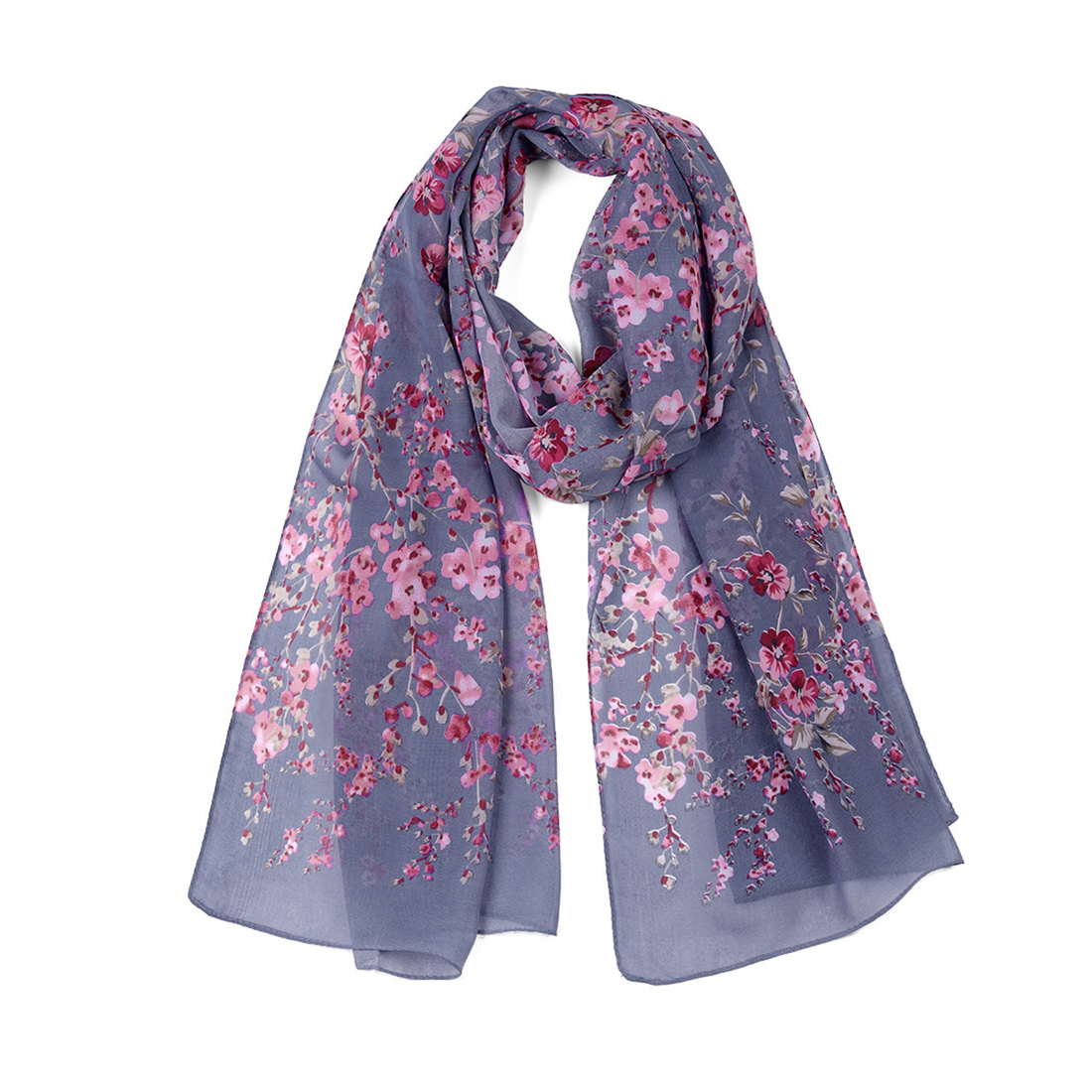 Unique Bargains Long Chiffon Shawls Beach Scarf Silk Scarves Floral Print Scarves for Women