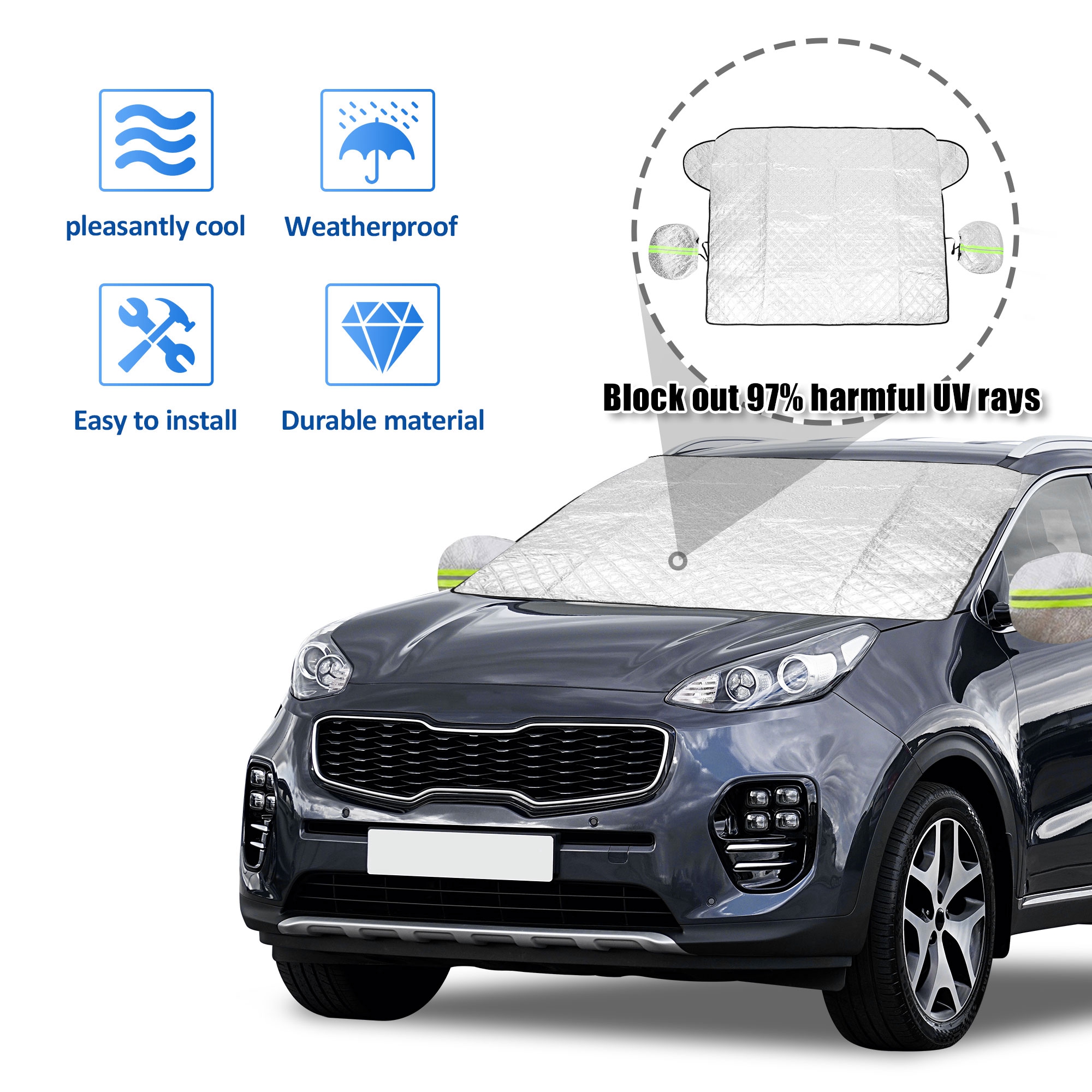 Unique Bargains Car Windshield Snow Ice Cover with 4 Layers Protection for SUV 140x119cm