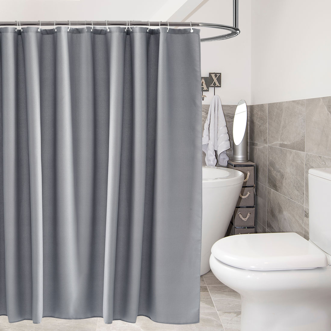 Unique Bargains Gray Waffle Weave, Gray Waffle Weave Shower Curtain