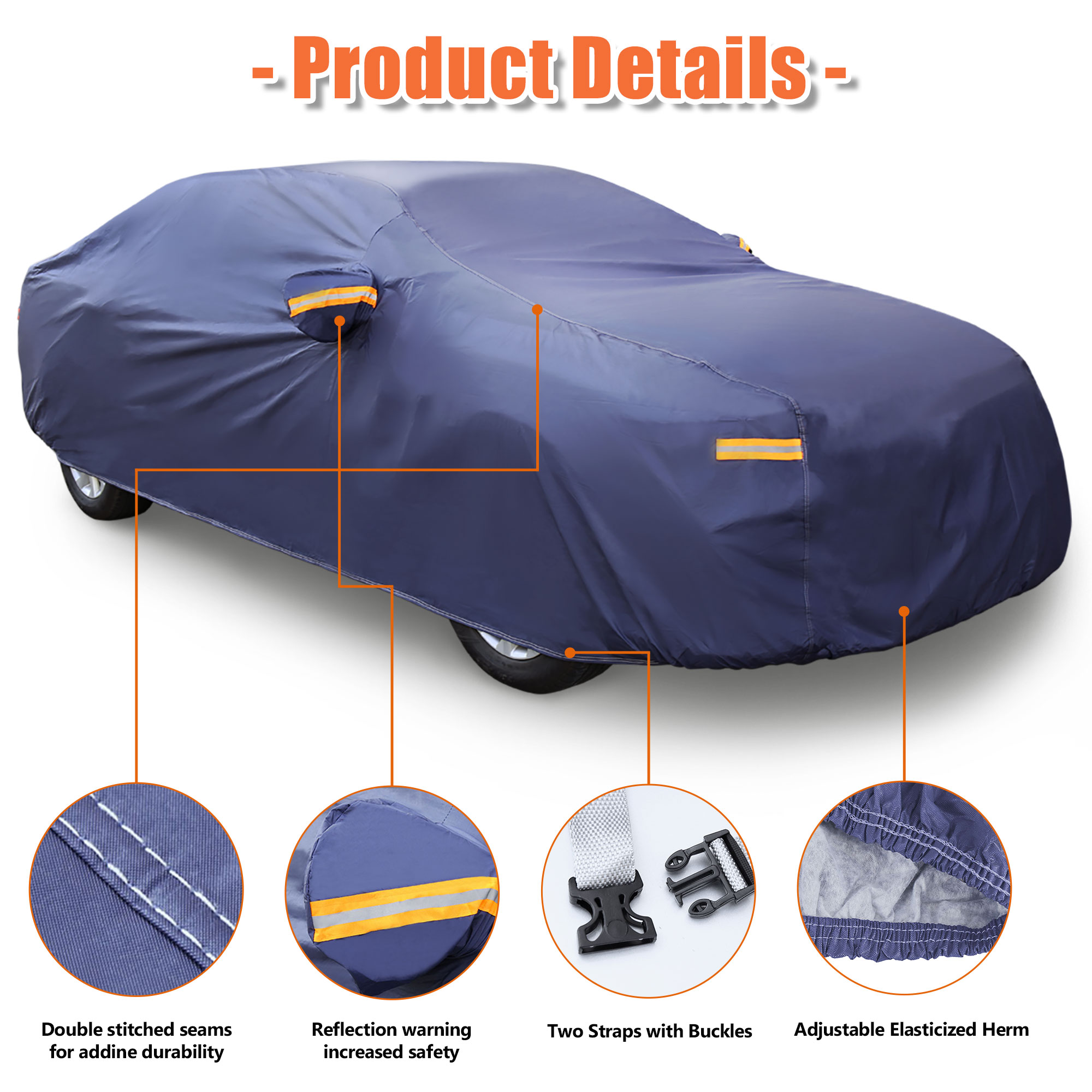 Unique Bargains 3XL Blue Car Cover Waterproof Breathable Scratch Rain Snow Sun Heat Resistant