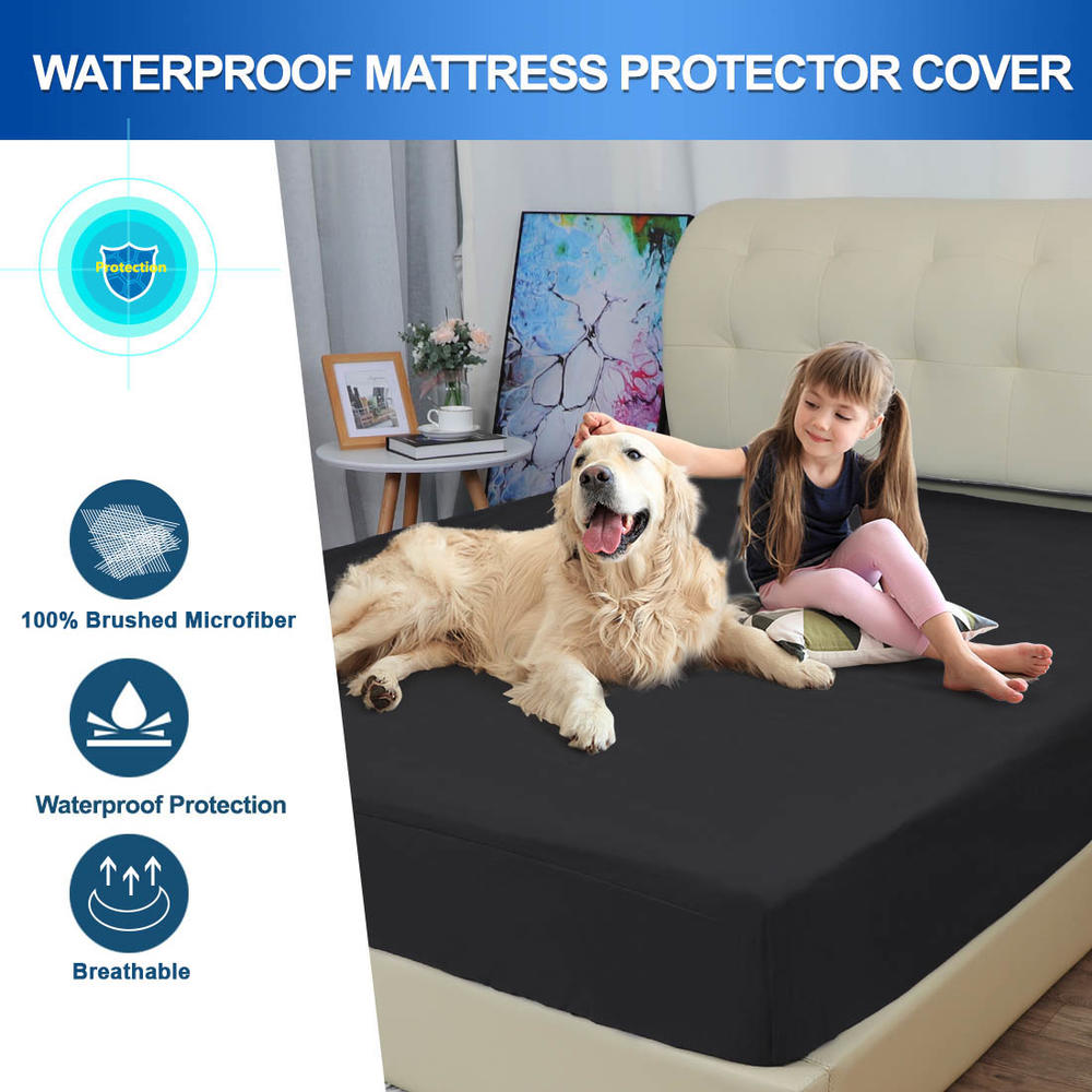 Unique Bargains Water Resistant Mattress Protector Bed Pad Cover Fitted Sheet Black Queen