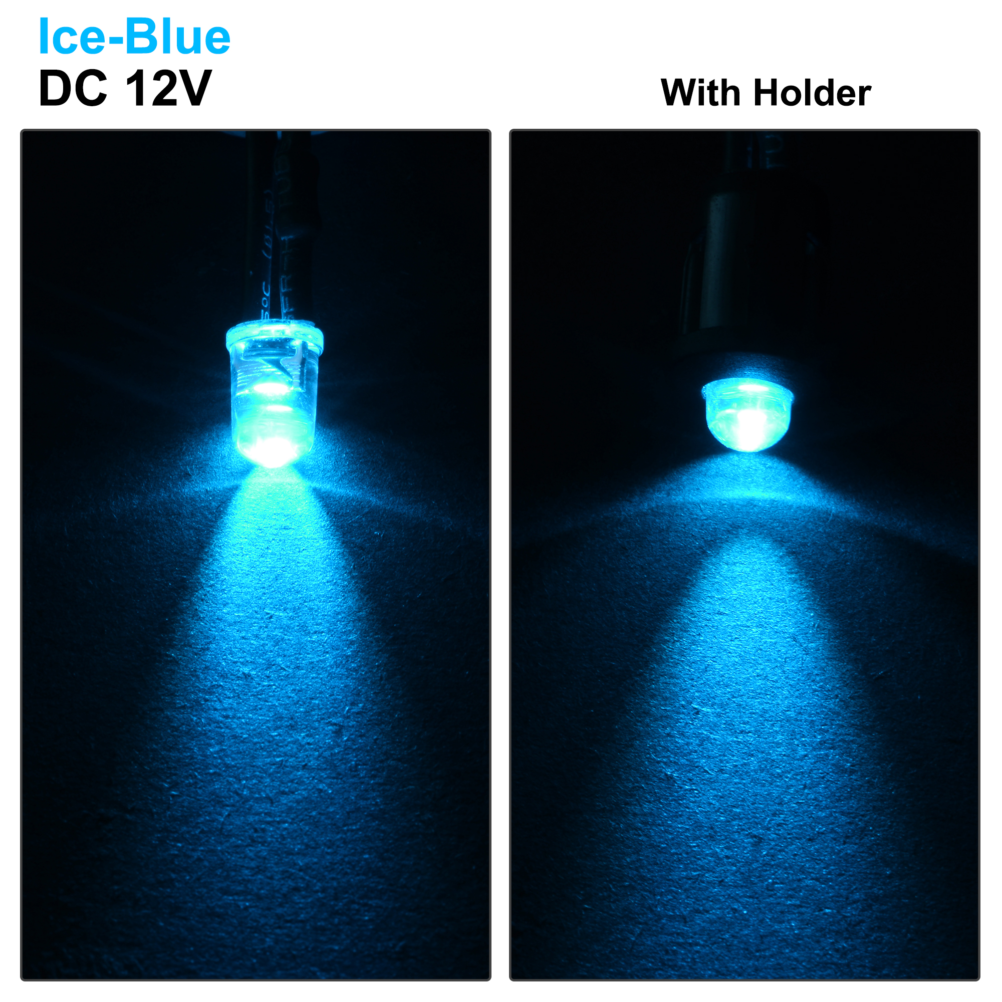 Unique Bargains 20Set DC12V 5mm Pre Wired LED with Holder Ice-Blue Light Lens 8mm Panel Mount