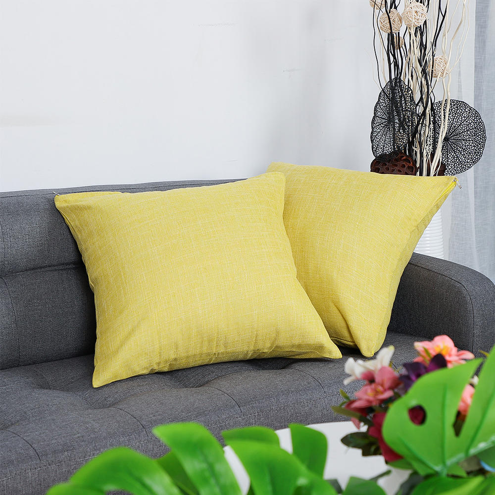 Unique Bargains 2pcs Decorative Cotton Linen Square Throw Pillow Cover Cases for Bed Yellow