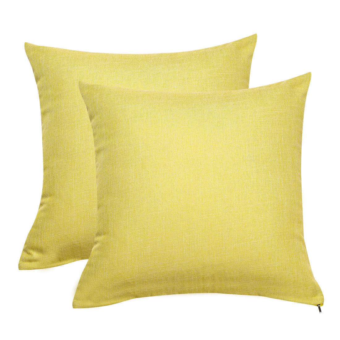Unique Bargains 2pcs Decorative Cotton Linen Square Throw Pillow Cover Cases for Bed Yellow