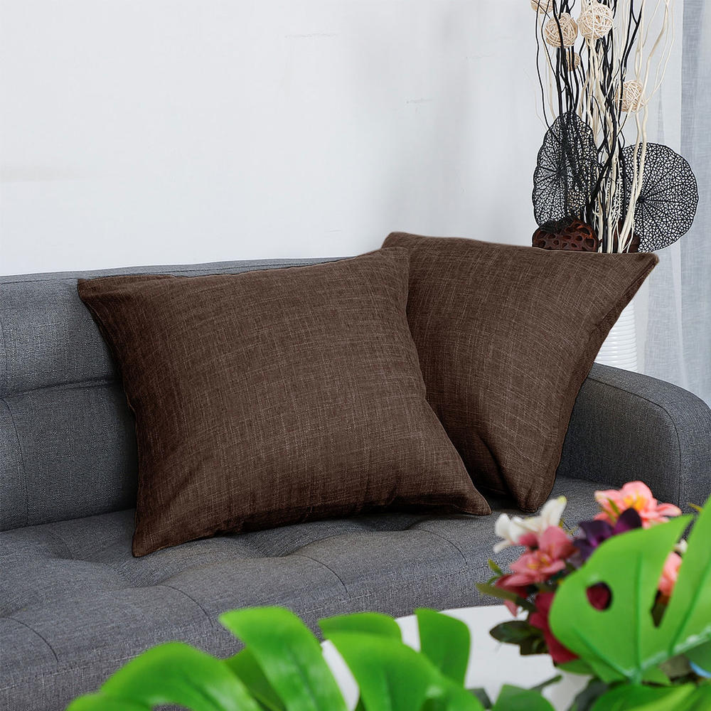 Unique Bargains 2pcs Decorative Cotton Linen Square Throw Pillow Cover Cases for Couch Bed Brown