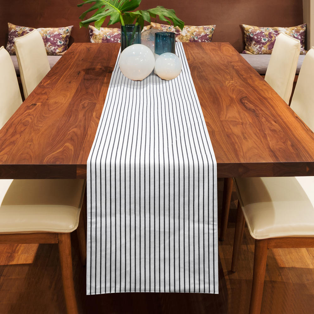 Unique Bargains 100% Cotton Table Runner, for Family Dinners Party Black and White