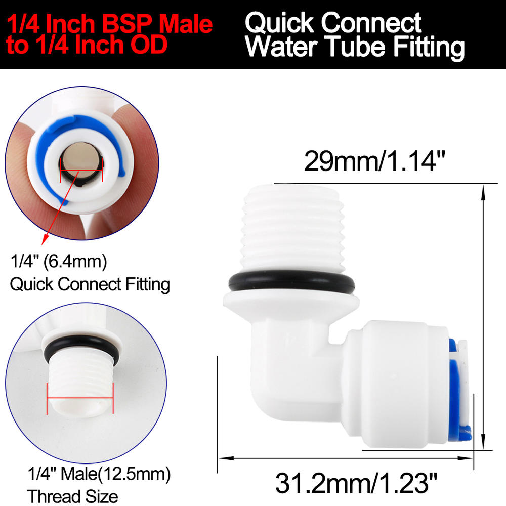 Unique Bargains 1/4 Inch BSP Male to 1/4 Inch OD Elbow Quick Connect Purifiers Fitting 5pcs