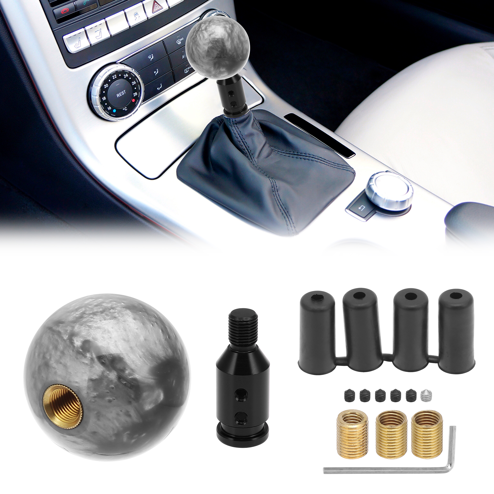 Unique Bargains Car Titanium Tone Gear Shift Knob with M12x1.25 Black Shift Knob Adapter Set