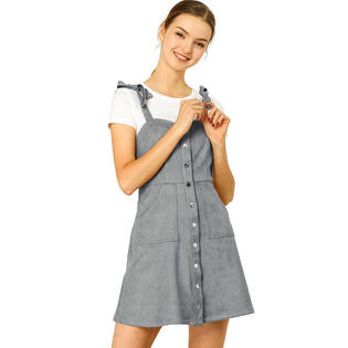 Inspire Chic Women's Faux Suede A Line Short Button up Overall Dresses M Grey, Size: Medium, Black Inspire Chic Women's Faux Suede A Line Short Button up Overall Dresses M Grey, Size: Medium, Black