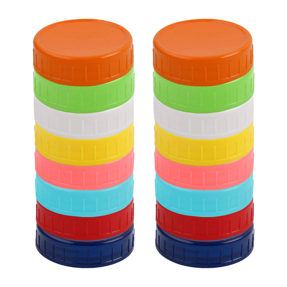 Unique Bargains 16 Pcs Assorted Color Plastic Mason Jar Lids Regular Mouth Mason Canning Jars