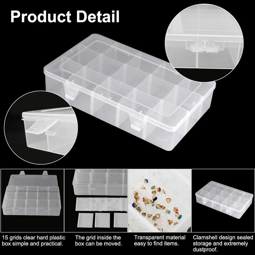 Unique Bargains 15 Grids Grid Storage Box Clear Detachable PP Plastic Case for Small Jewelry