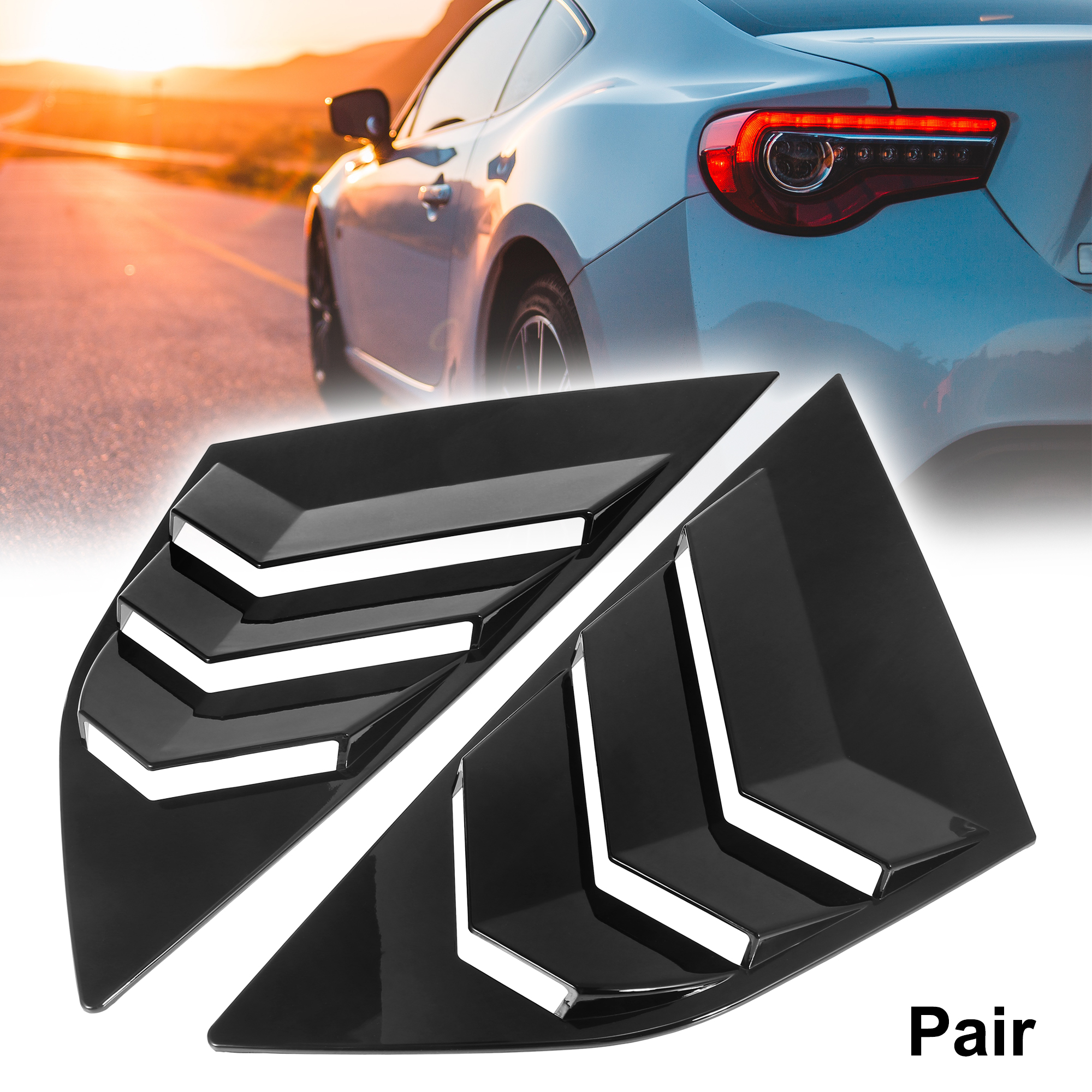 Unique Bargains Pair Car Rear Side Window Louvers Cover for Ford Focus 2012-2018 Gloss Black