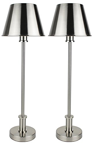Urbanest Set Of 2 Brushed Nickel Eaton Buffet Lamps With Metal Lamp Shades