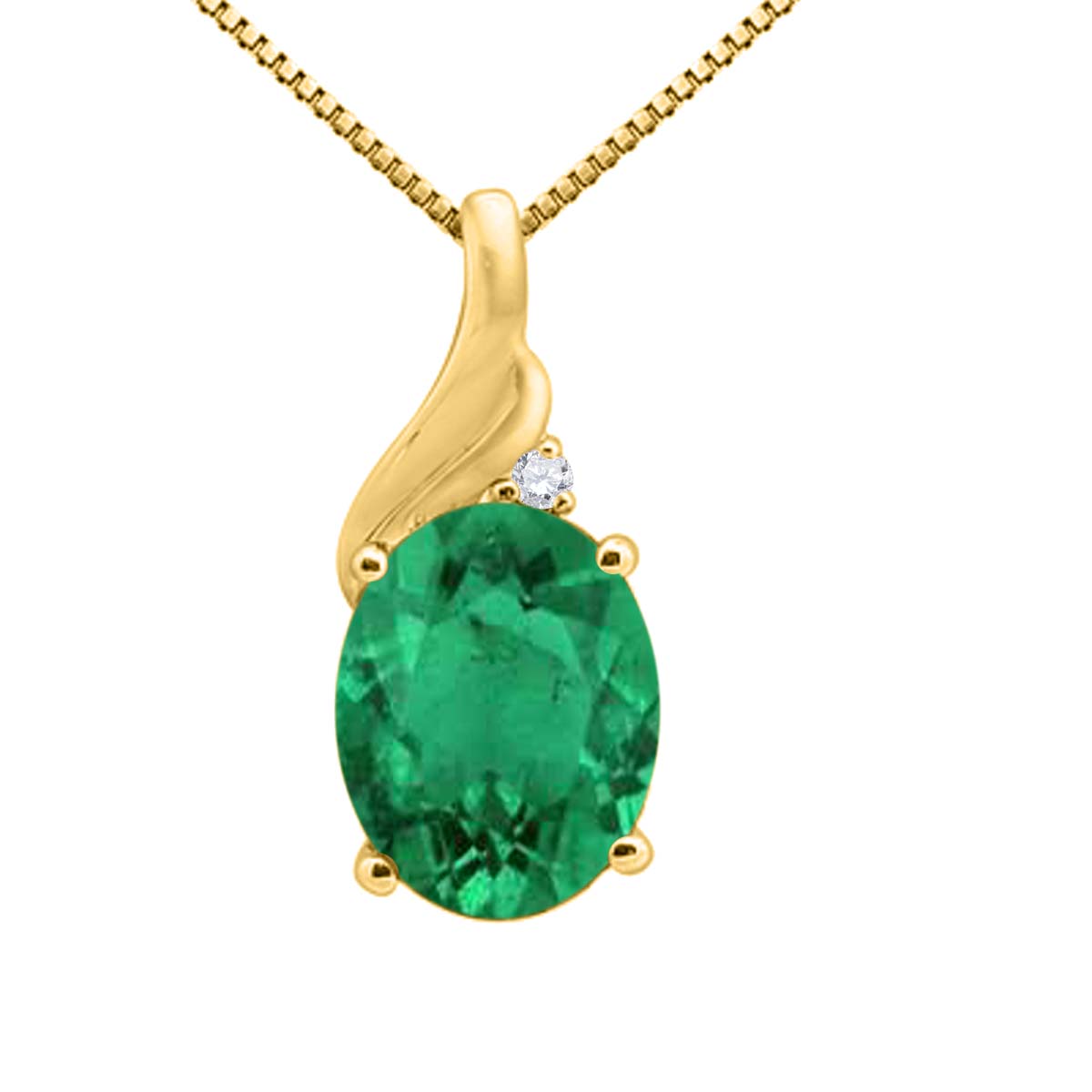 Aone Engagement Necklace for Women 2.00 Carat Oval d Lab Created Emerald Diamond Pendant 4-prong 10K Yellow Gold