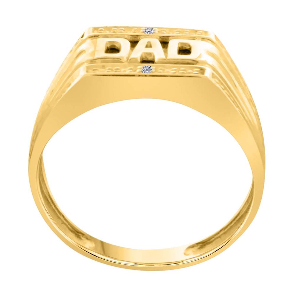 Aone Engagement Rings for Men 0.01 Carat Mens "DAD" Embossed Onyx Diamond Ring Bezel-Setting 10K Yellow Gold