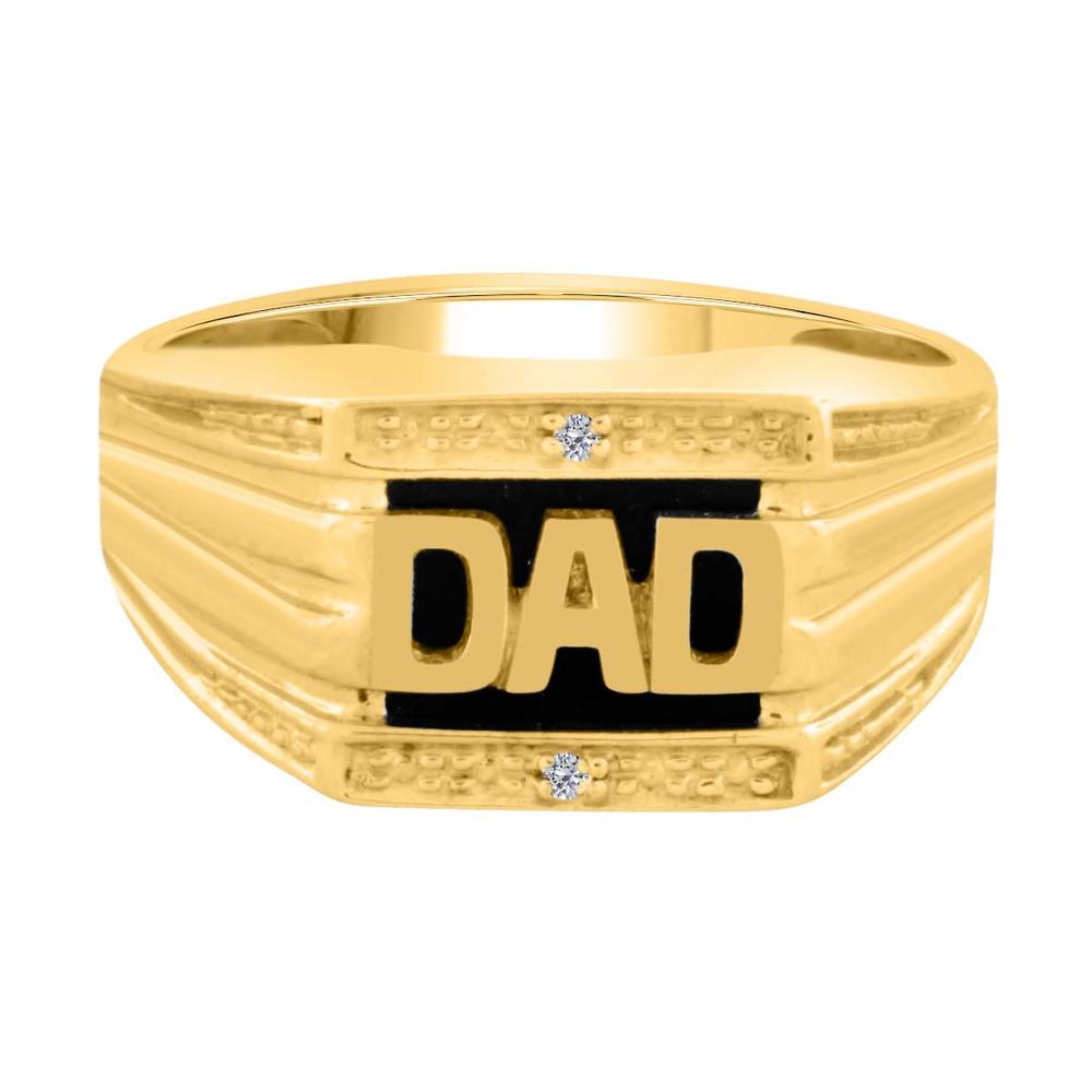 Aone Engagement Rings for Men 0.01 Carat Mens "DAD" Embossed Onyx Diamond Ring Bezel-Setting 10K Yellow Gold