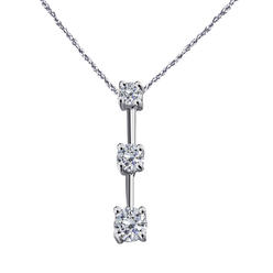 Aone Necklace Women 1/4 CTW Three Stone Diamond Pendant 4 prong 14K White Gold 18'' Chain