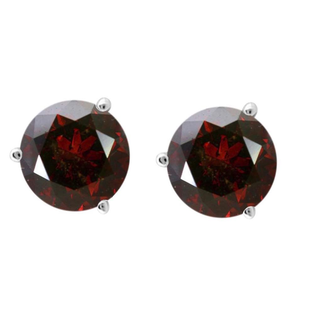 Aone 0.75CTW Total Weight Red Natural Round Diamond Prong Set Stud Earrings Women In 14K Solid White Gold
