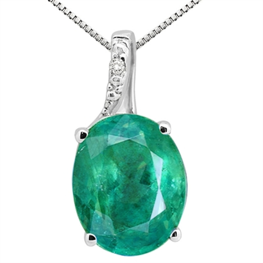 Aone 3.45Ct Oval Shaped  Lab Created Emerald and Diamond Pendant in 10K White Gold