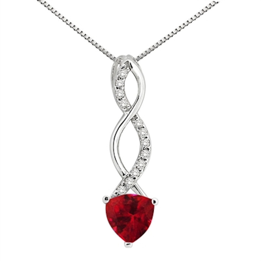 Aone 1.05Ct Trillion Shaped Lab Created Ruby and Diamond Pendant in 10K White Gold