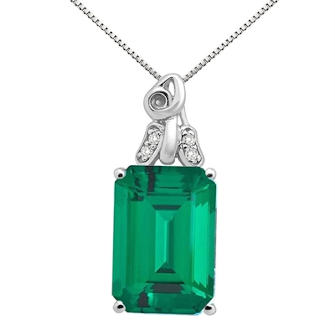 Aone 9.40Ct   Emerald Cut Lab Created Emerald and Diamond Pendant in 10K White Gold