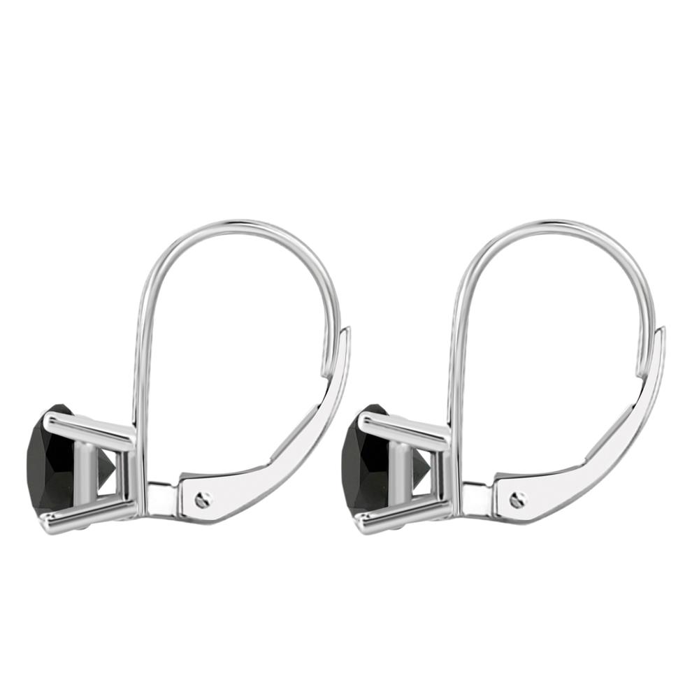 Aone 2.00 CTW Round Black Diamond Leverback Earrings in 14K White Gold