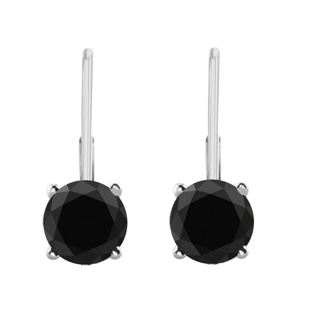 Aone 2.00 CTW Round Black Diamond Leverback Earrings in 14K White Gold