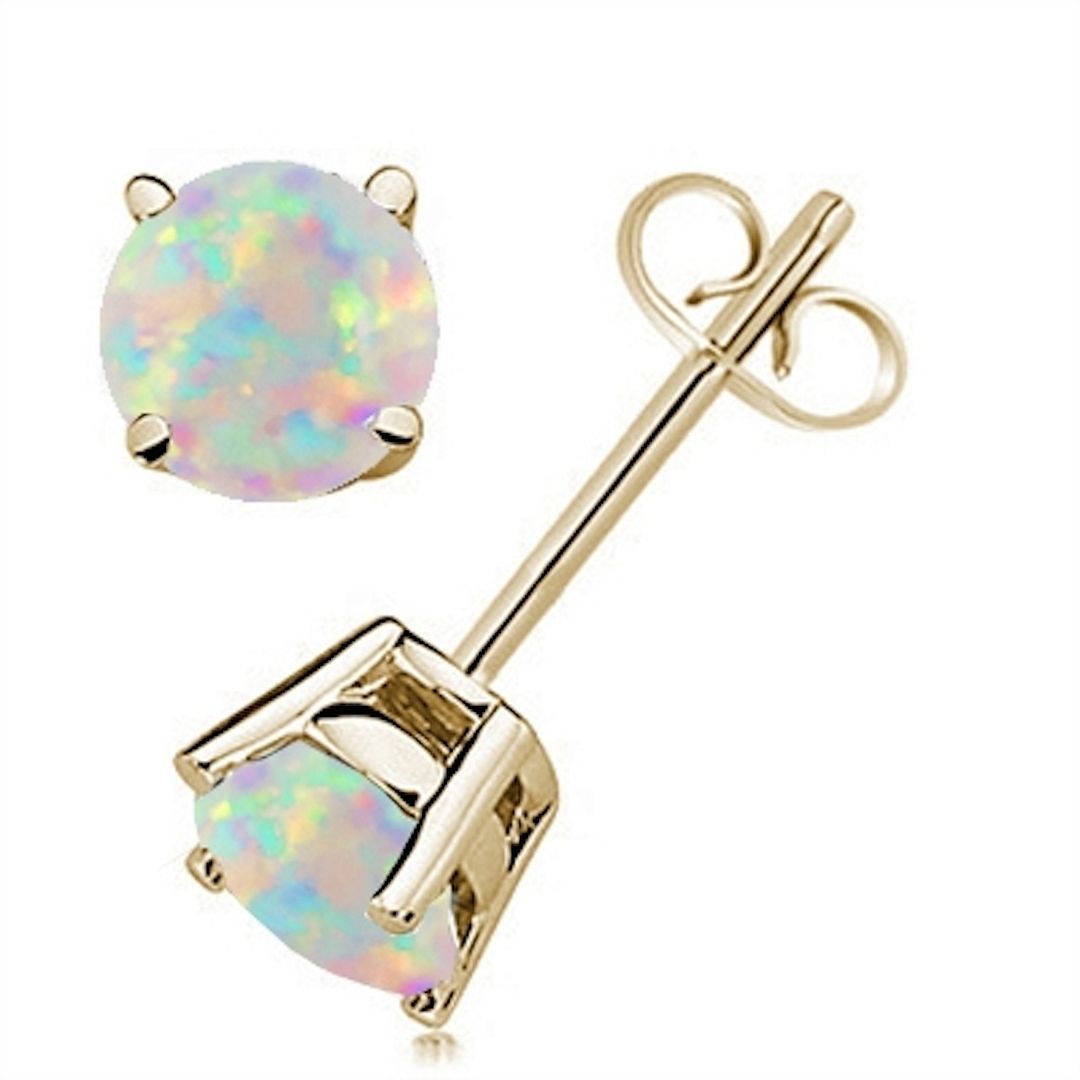 Aone Round Opal Earrings In 14k Yellow Gold