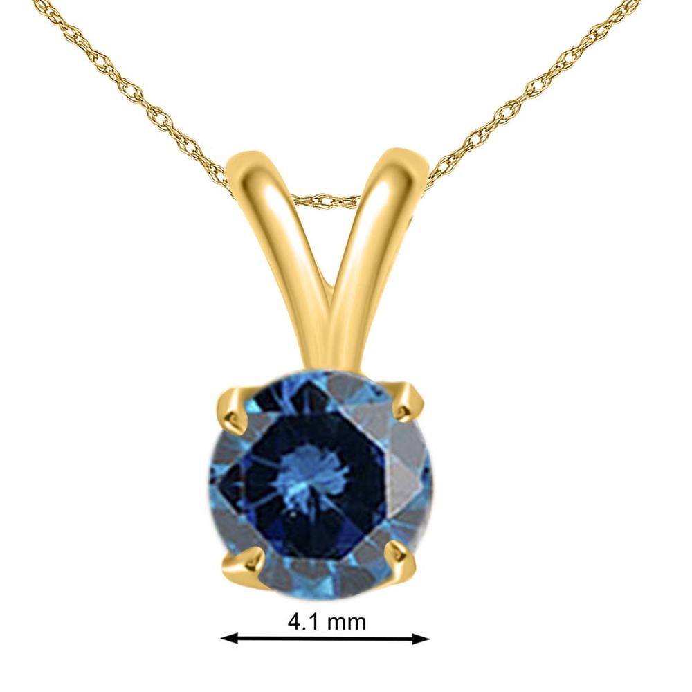 Aone 0.33 CT Round Blue Diamond Solitaire Pendant In 14K Yellow Gold