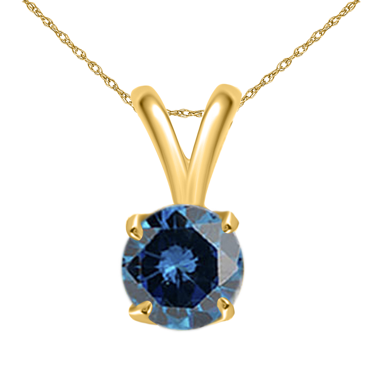 Aone 0.33 CT Round Blue Diamond Solitaire Pendant In 14K Yellow Gold