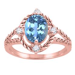 Aone Jewelry Rings for Women 1.87 Carat Blue Topaz and Diamond Ring 4-prong 10K Rose Gold Gemstone Wedding Jewelry Collection