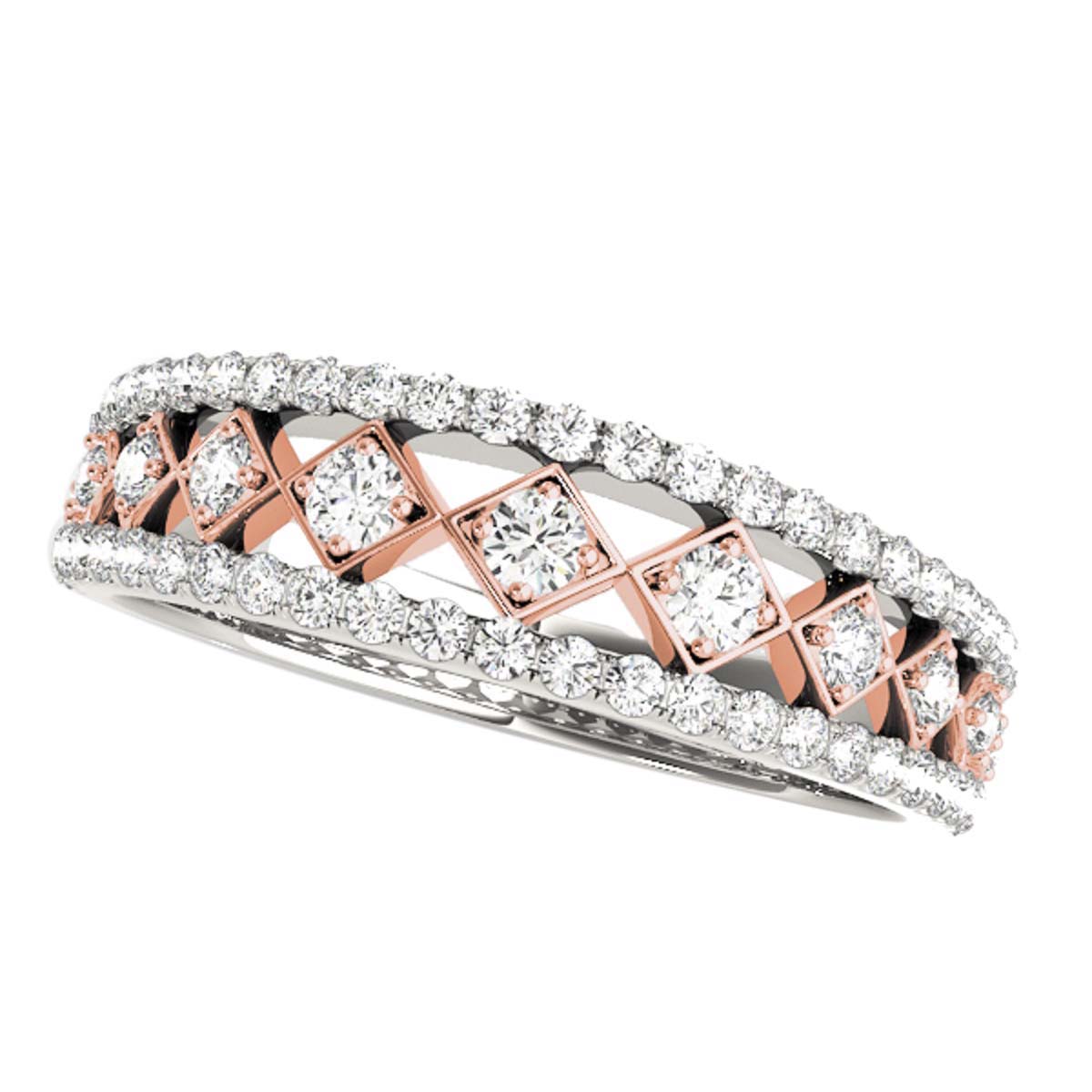 Aone 0.35 Carat Two Tone Diamond Wedding Band In 14K Solid Rose & White Gold
