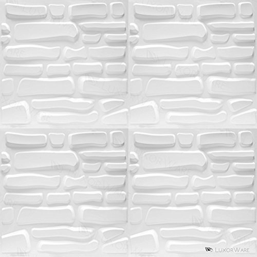 Luxorware 3D Wall Panel Pack of 12 Tiles 32 sqf CE Certified White PVC Panel For TV Walls/Bedroom/Living room (LW3D878)