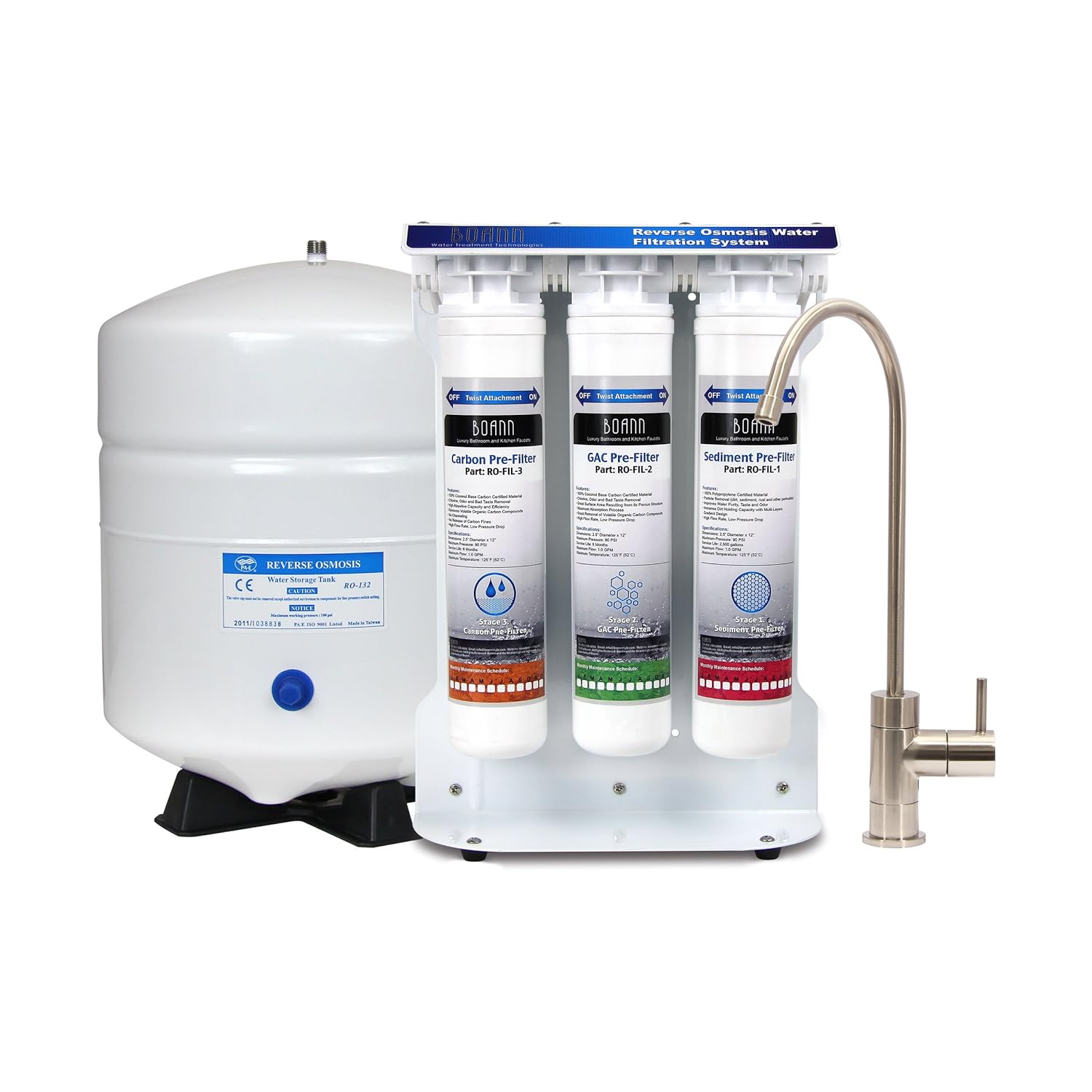 BOANN BNROSYS 5-Stage Reverse Osmosis Water Filter System with Quick-Twist Filters