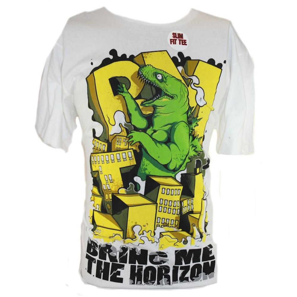 In My Parents Basement Bring Me The Horizon Bmth Mens T Shirt Godzilla Monster Trashing Skyscrappers On White