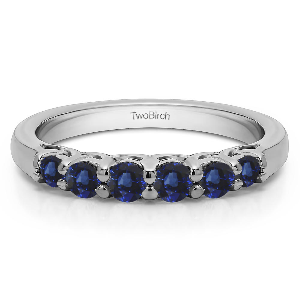 TwoBirch Five Stone Common Prong Basket Set Wedding Ring in 14k White Gold with Sapphire (0.25 CT)