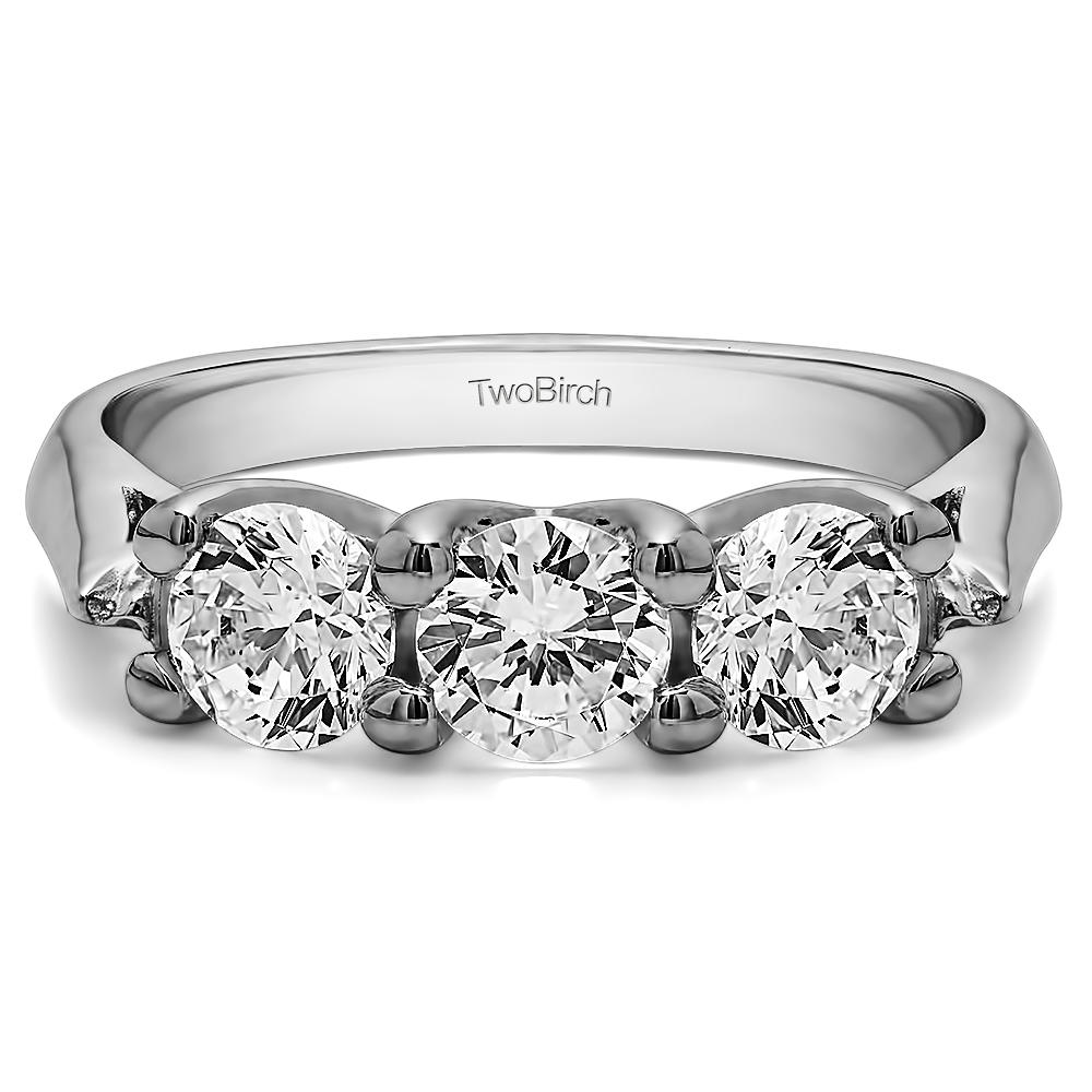 TwoBirch 1CT Three Stone Trellis Wedding Ring in 14k White Gold with Forever Brilliant Moissanite by Charles Colvard (0.99 CT)