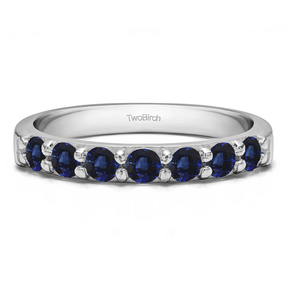 TwoBirch Seven Stone Common Prong Wedding Ring  in 10k White Gold with Sapphire (0.49 CT)