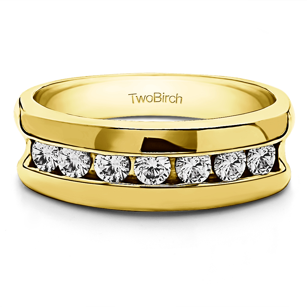 TwoBirch Channel Set  Unique Men's Rings in 14k Yellow Gold with Diamonds (G-H,I2-I3) (0.25 CT)