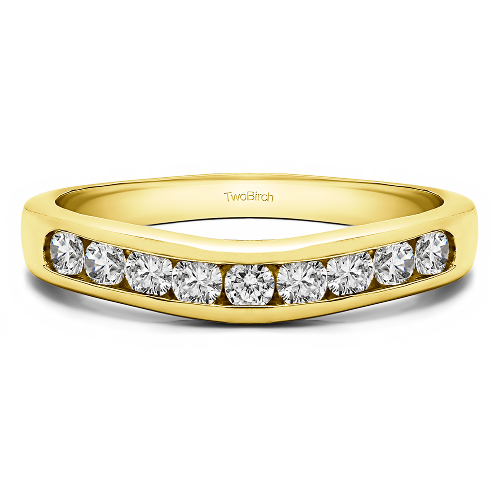 TwoBirch Channel set Contour Curved Band in 10k Yellow gold with Diamonds (G-H,I2-I3) (0.5 CT)