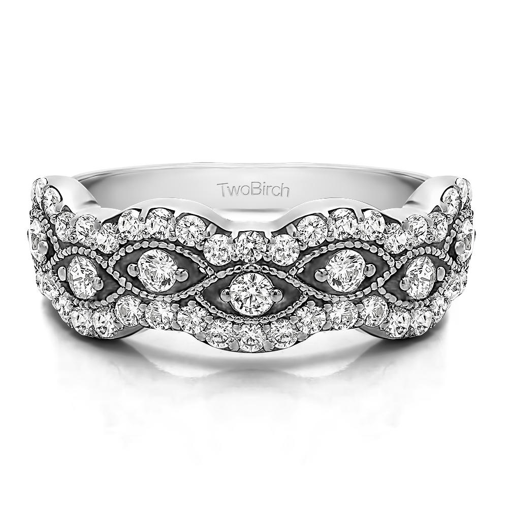 TwoBirch Swirl Style Promise Band in Sterling Silver with Diamonds (G-H,I2-I3) (0.88 CT)