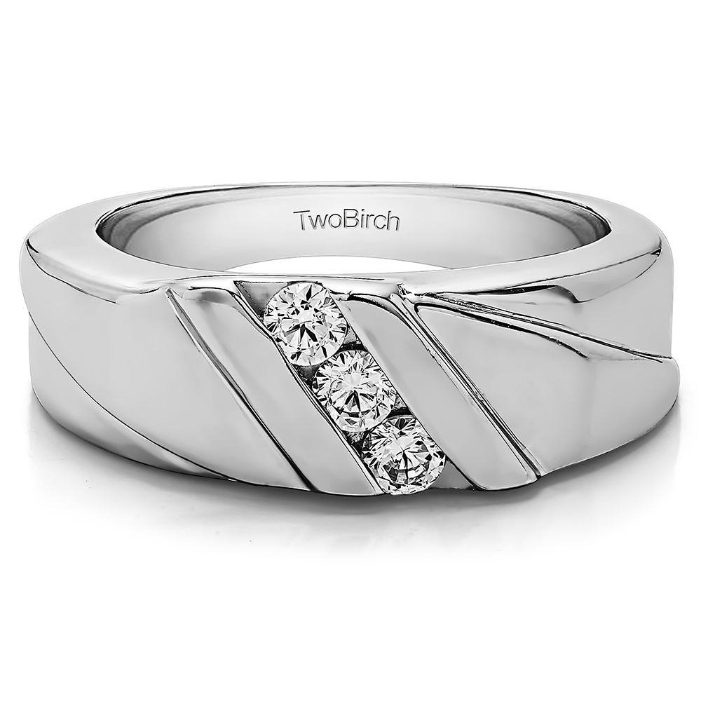 TwoBirch Men's Wedding Ring or Fashion Ring in Sterling Silver with Diamonds (G-H,I2-I3) (0.33 CT)