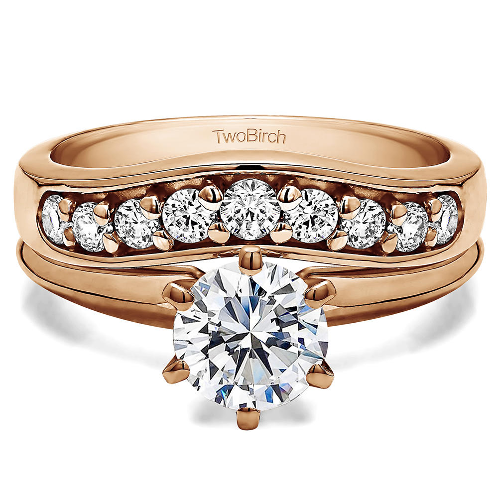 TwoBirch Classic Contour Wedding Ring in 10k Rose Gold with Diamonds (G-H,I2-I3) (0.42 CT)