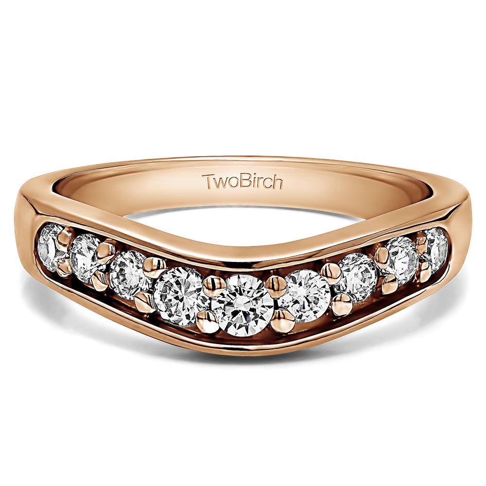 TwoBirch Classic Contour Wedding Ring in 10k Rose Gold with Diamonds (G-H,I2-I3) (0.42 CT)