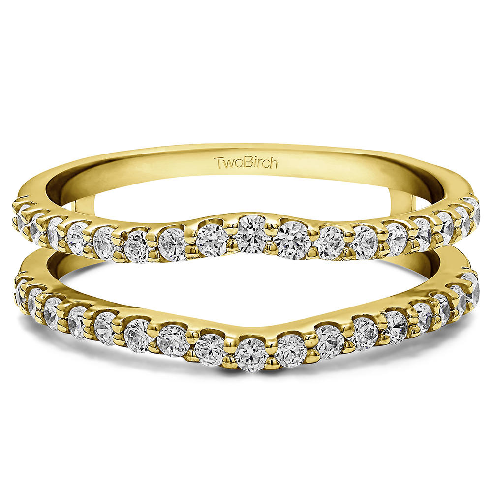 TwoBirch Double Shared Prong Curved Ring Guard in 14k Yellow Gold with Diamonds (G-H,I2-I3) (0.24 CT)