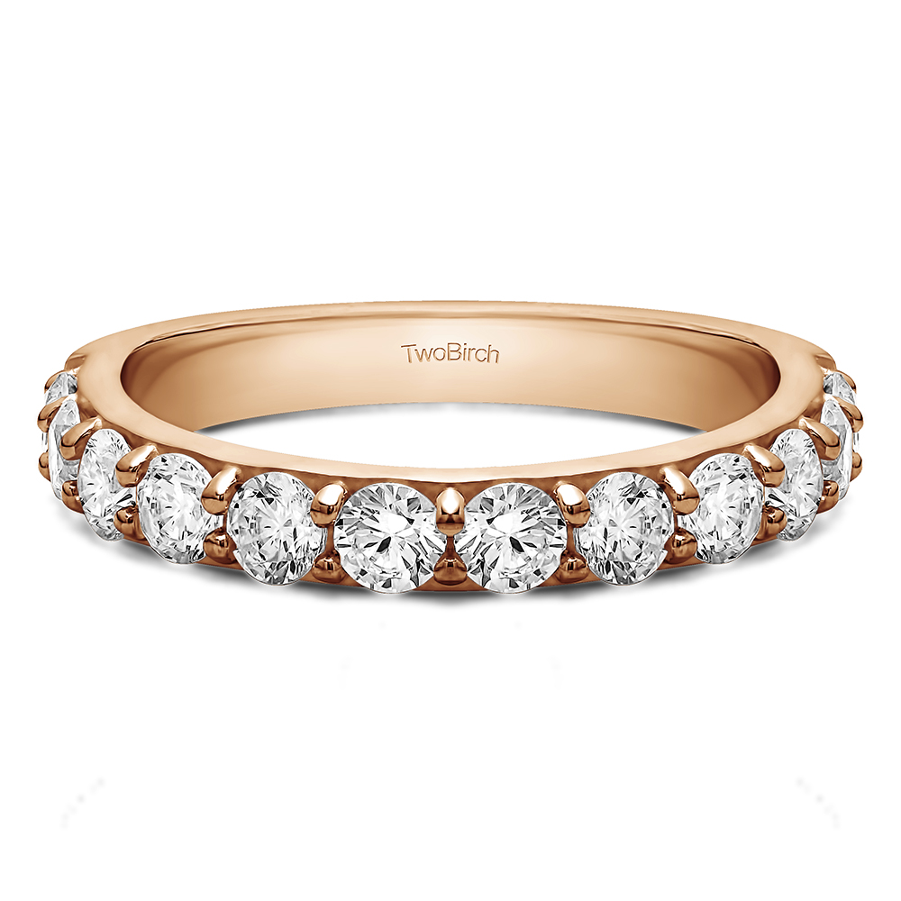 TwoBirch Twelve Stone Round Pave Set Wedding Band in 14k Rose Gold with Forever Brilliant Moissanite by Charles Colvard (0.78 CT)