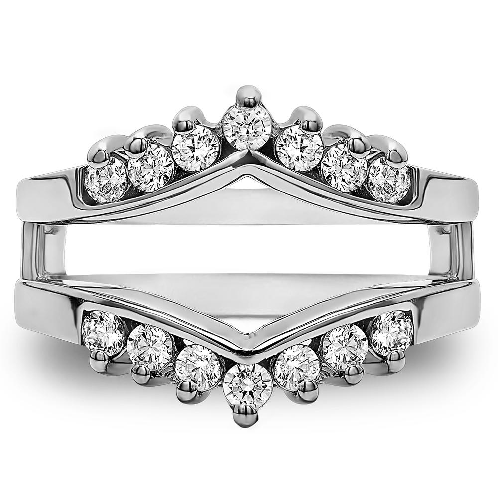 TwoBirch Chevron Style Ring Guard with Round Stones in 14k White Gold with Diamonds (G-H,I2-I3) (0.42 CT)
