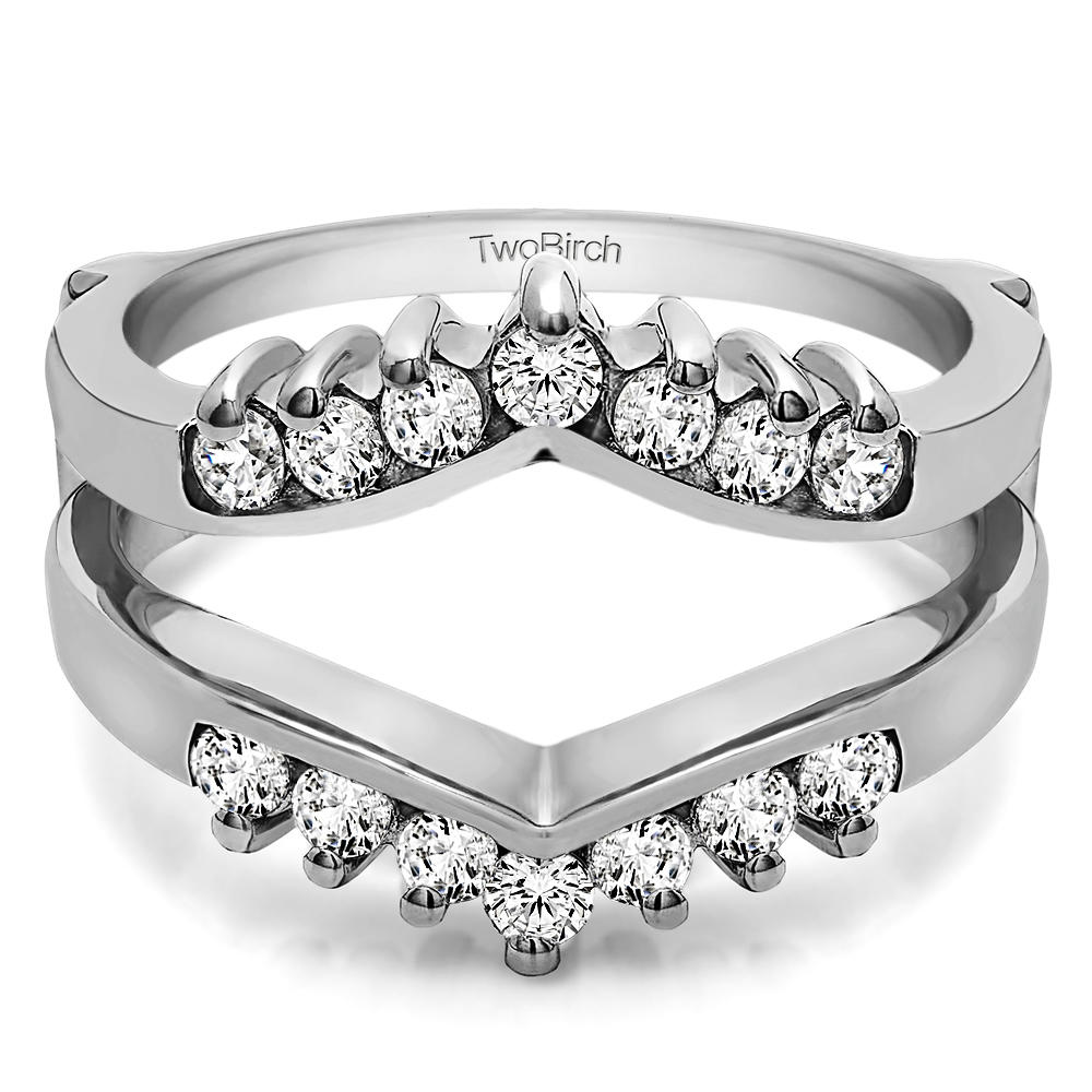 TwoBirch Chevron Style Ring Guard with Round Stones in 14k White Gold with Diamonds (G-H,I2-I3) (0.42 CT)